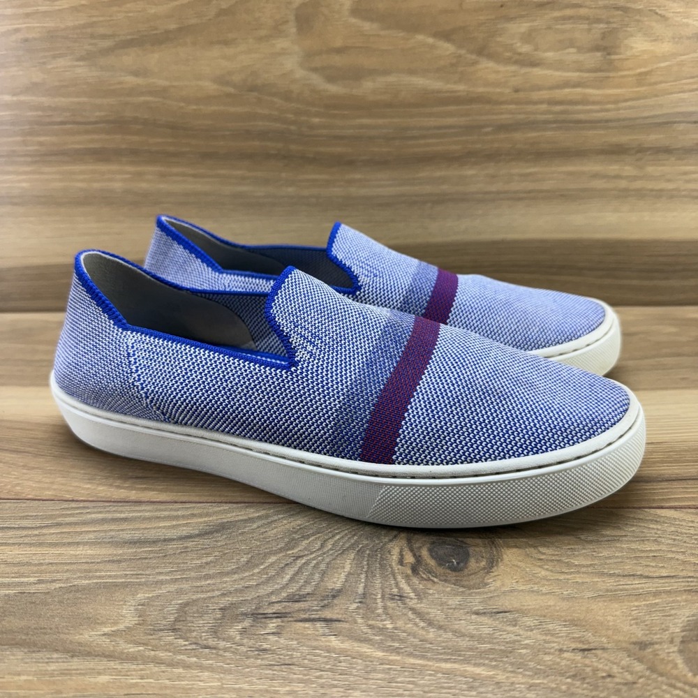 Rothys Indigo Slip On Sneaker Womens 7.5 Stripe Knit Travel Casual Flats Walking